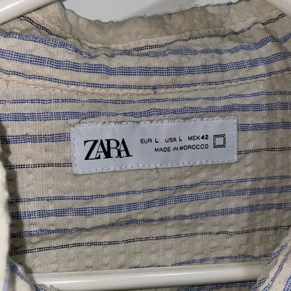 Mens Zara cream and blue textured button up shirt in large - Picture 2 of 2